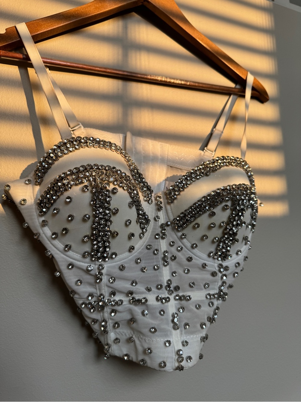 AKIRA Embellished White Rhinestone Bustier Top